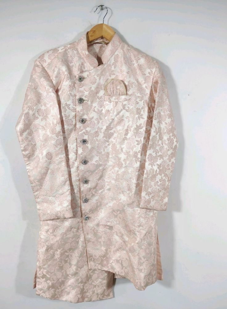 Pink Embossed Indo-Western Sherwani (Men)
