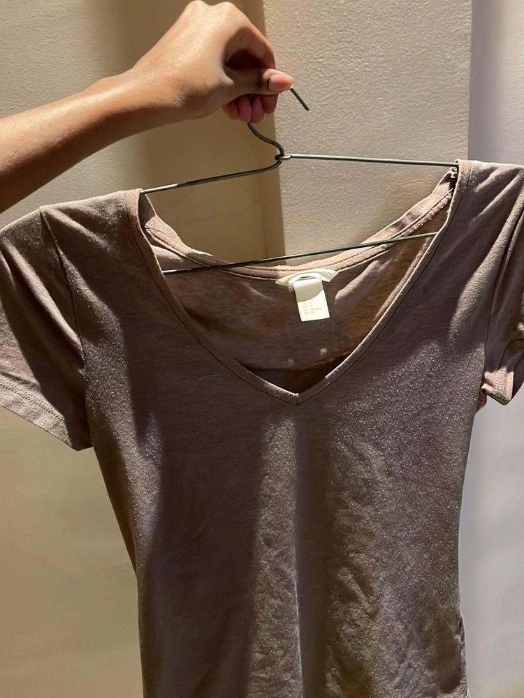 Casual Brown V-Neck T-Shirt