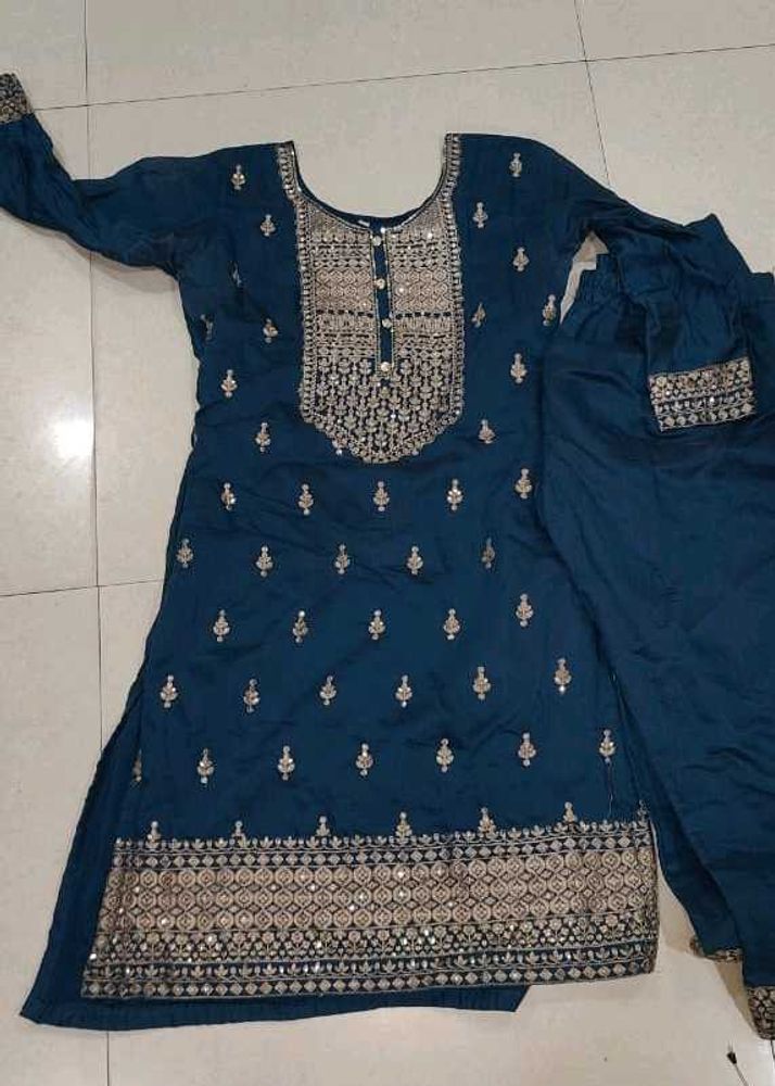 Elegant Teal Embroidered Suit Trouser