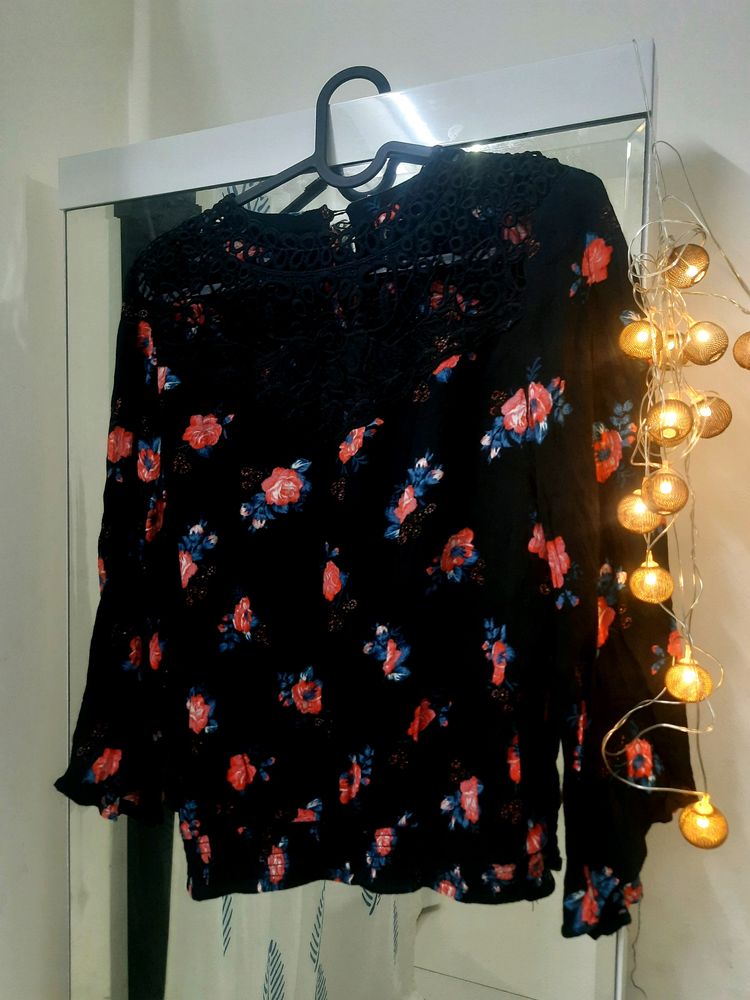 DJ &amp; C Black Lace Neck Top