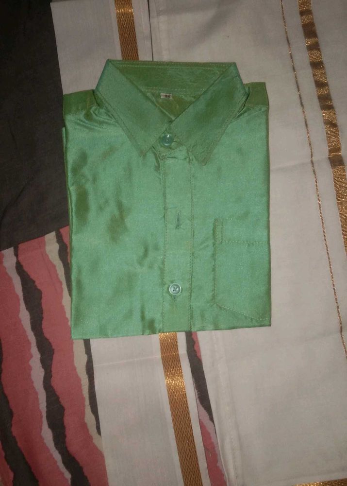 Green Silk Shirt Traditional Kerala Dhoti