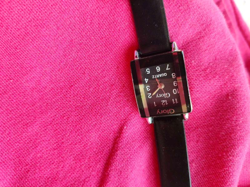Glory Quartz Black Square Dial Watch – Stylish