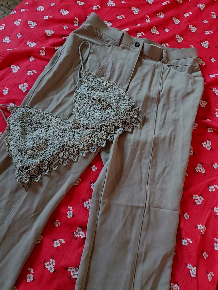 ZARA FLARE Trousers AND LACE BRALETTE