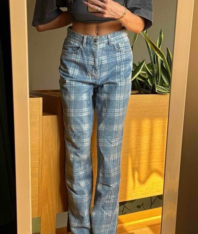 Bershka Blue Plaid Jeans