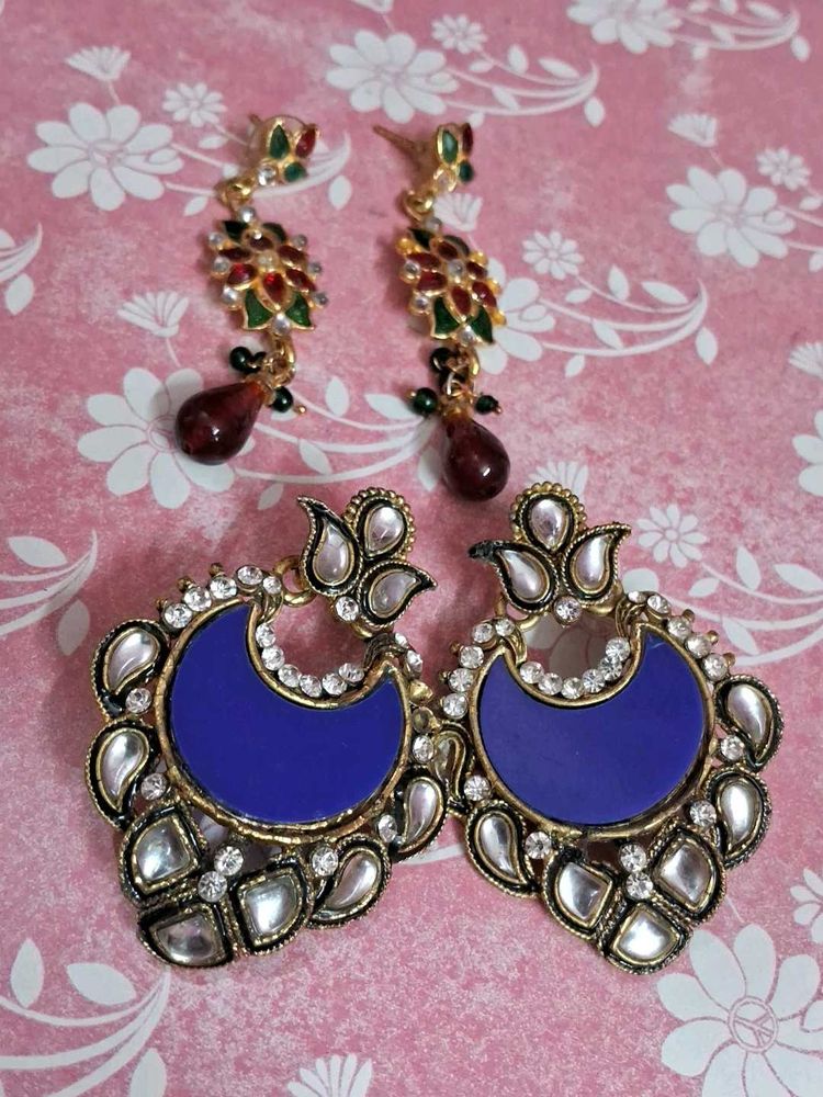 Elegant Blue Crescent and golden Earrings