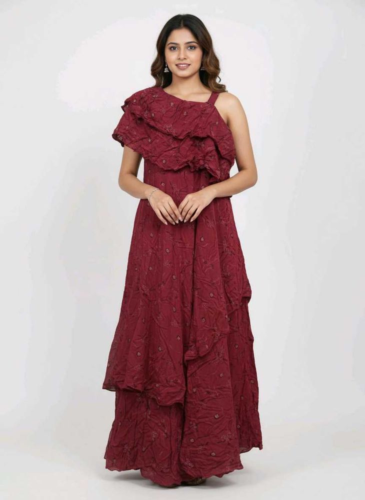 Elegant Maroon One-Shoulder Maxi Dress