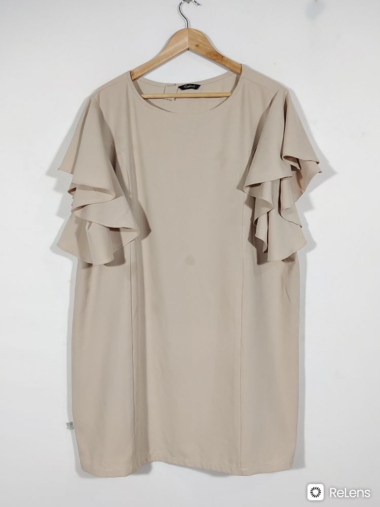 Goddess Beige Dress With Umbrella Sleeves