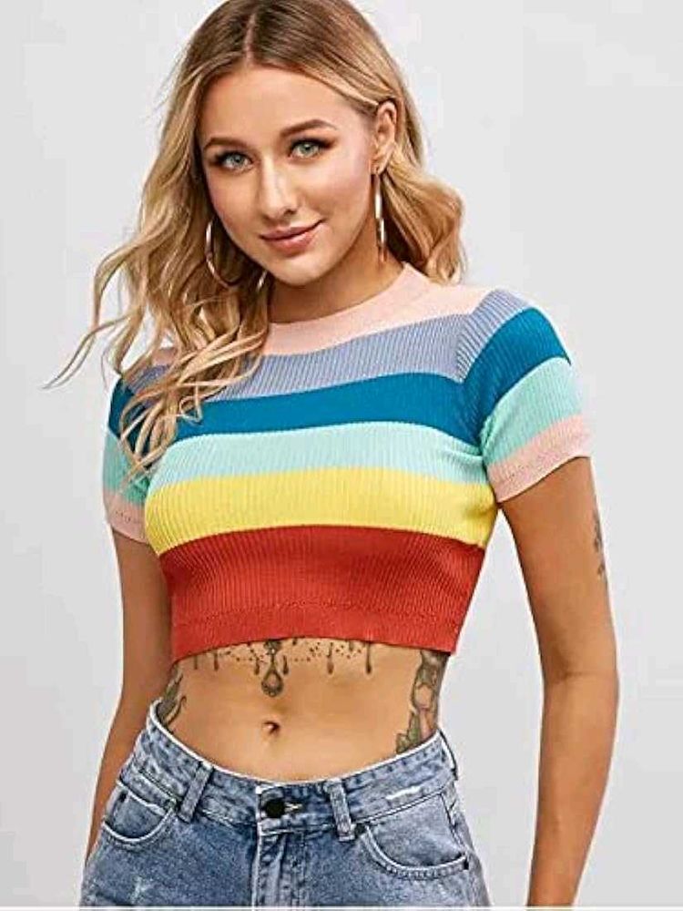 Striped Crop Top - Trendy &amp; Fun