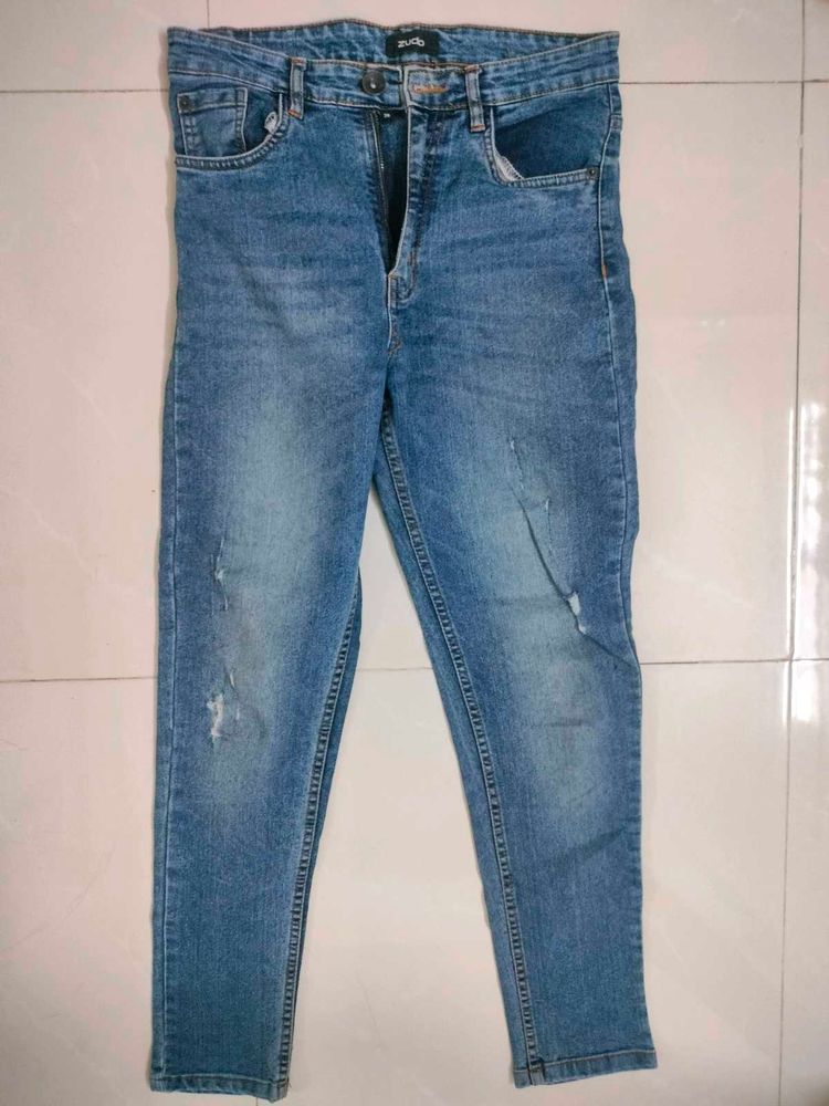 Dark Blue Torn Skinny Zudio Jeans For Women