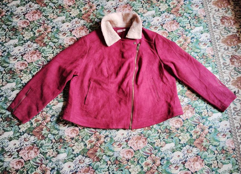 Burgundy Faux Suede Moto Jacket