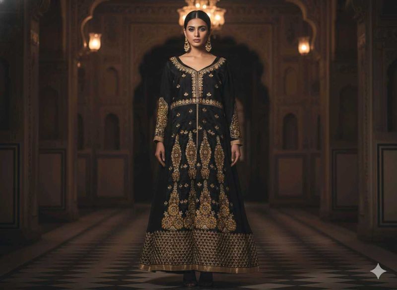 Elegant Black &amp; Gold ethnic gown