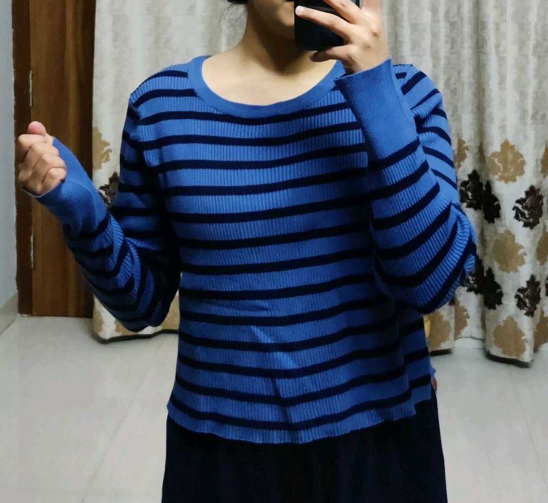 Blue Striped Crop Top