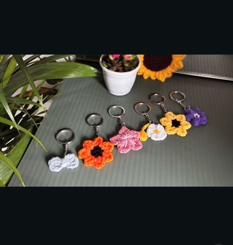 Cute Crochet Flower Keychains