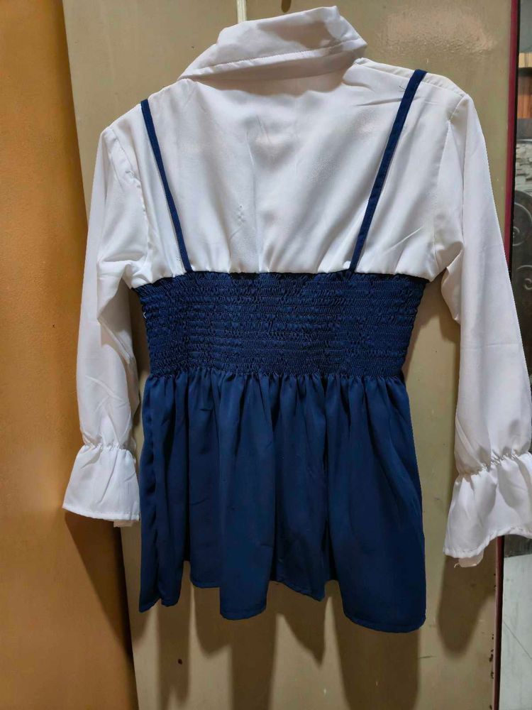 White And Blue Frock Style Top