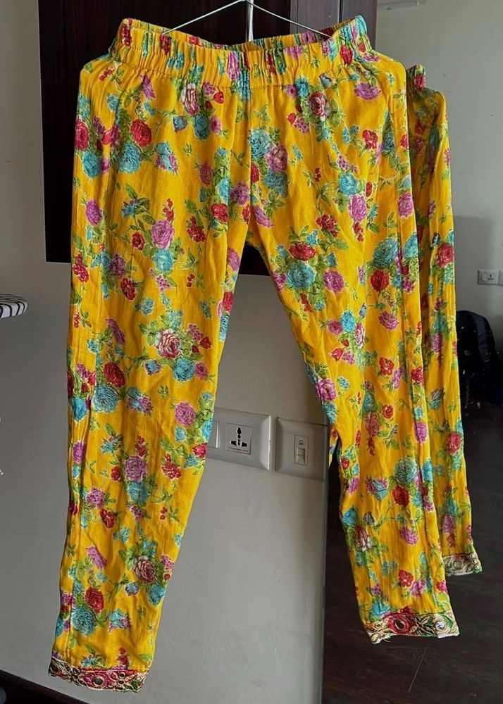 Floral Print Yellow Pants