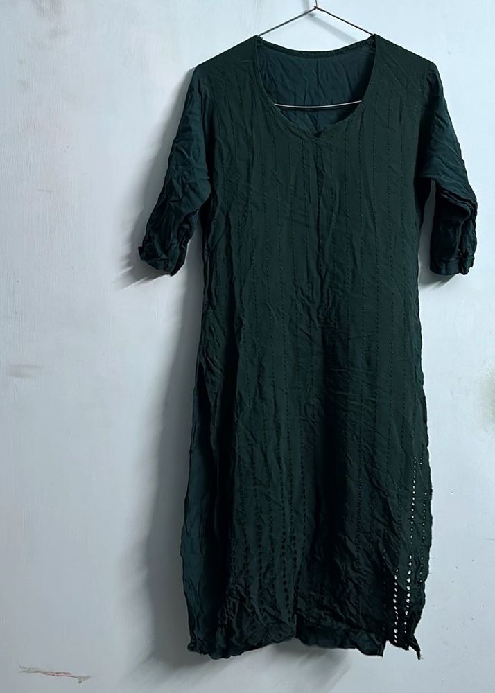 Dark Green Chikankari Kurti