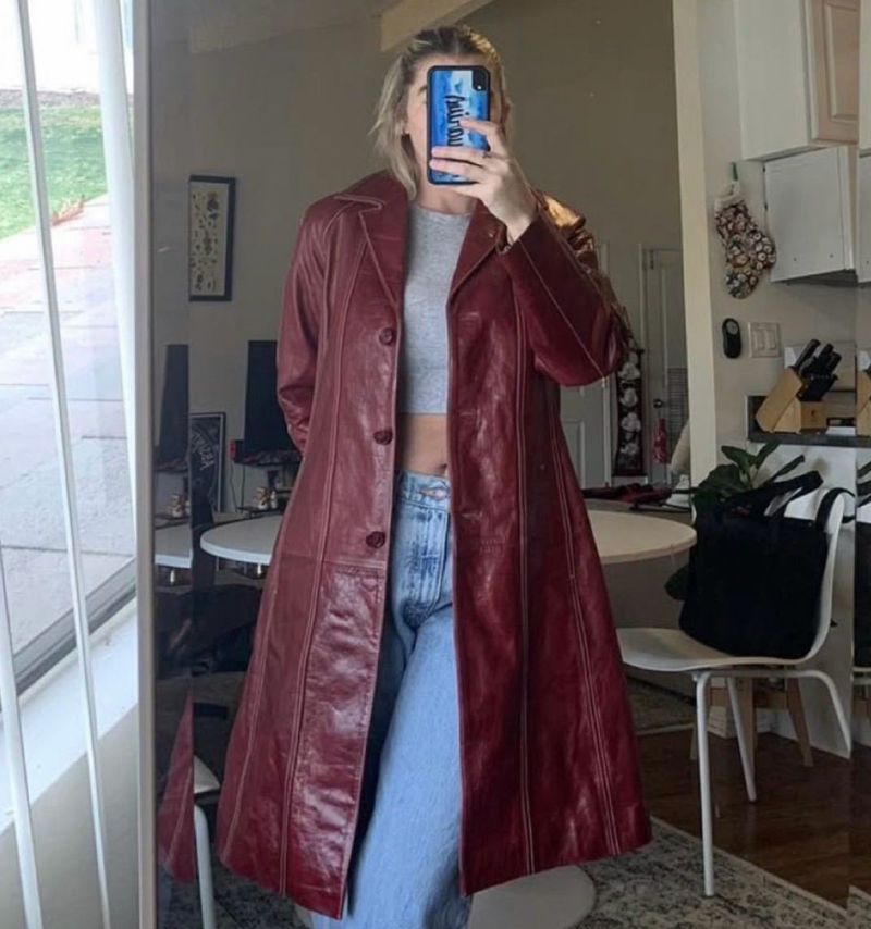 Burgundy Leather Trench Coat