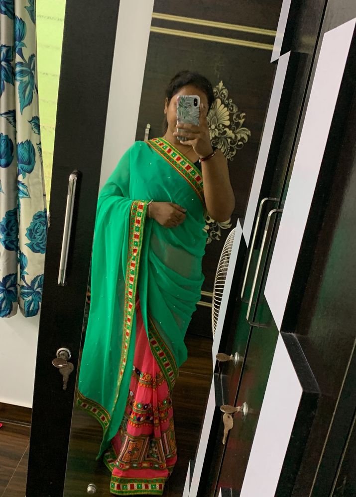 Garba Style Saree with Blouse 💚🩷