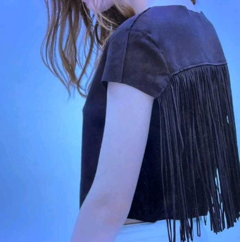 ZARA black faux suede fringe crop top