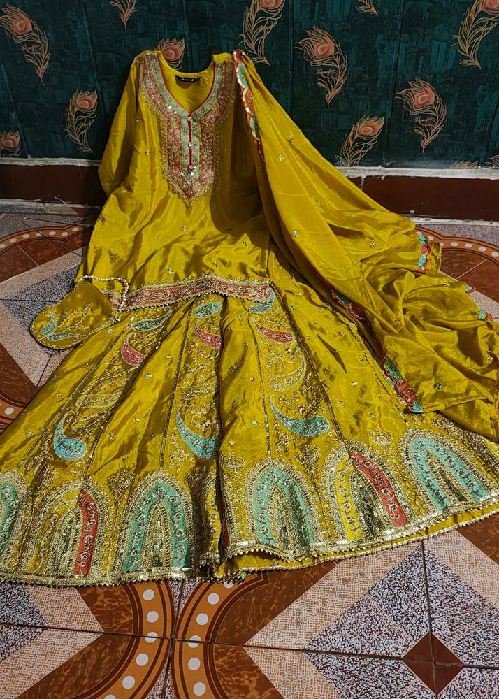 Elegant Yellow Sharara Suit with parsh and duppata