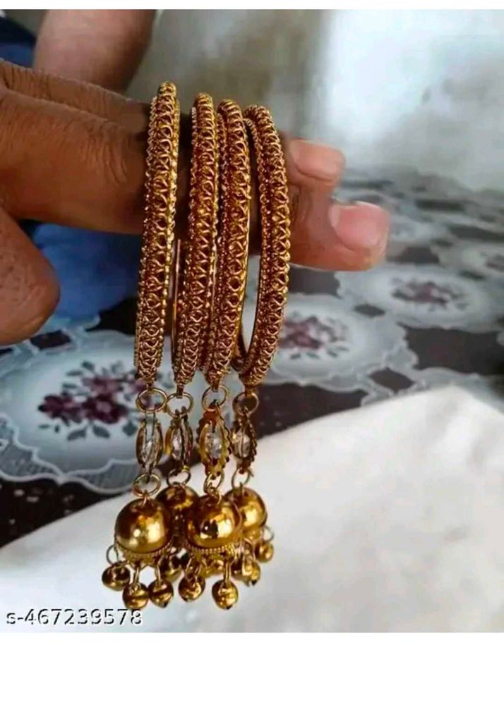 Golden Bangles with Jhumka Charms