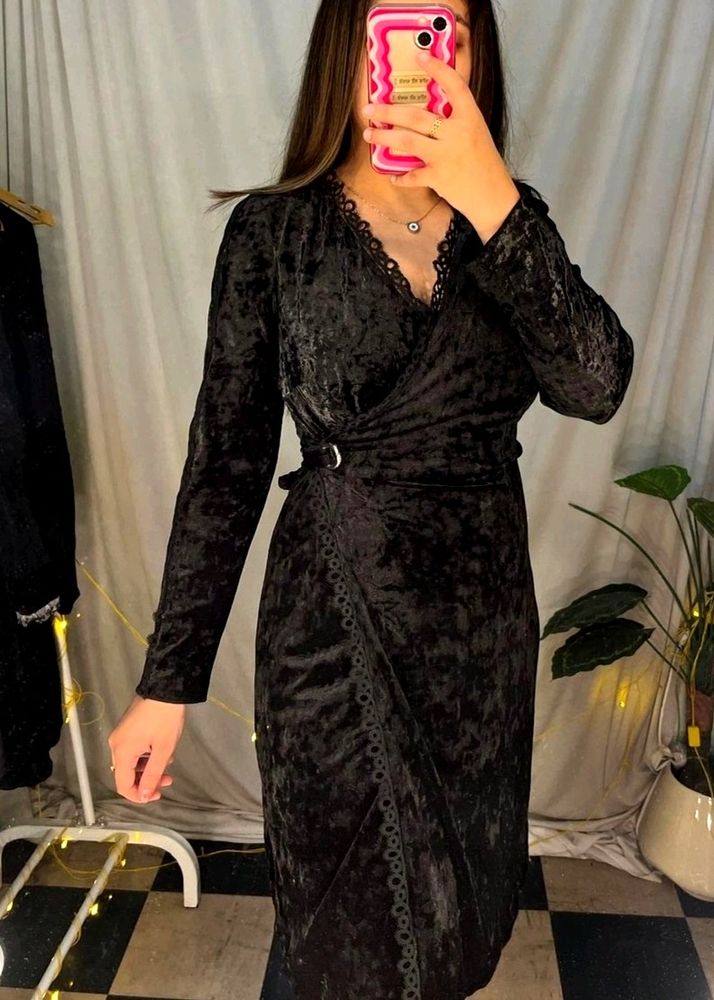 Black Velvet Wrap Dress