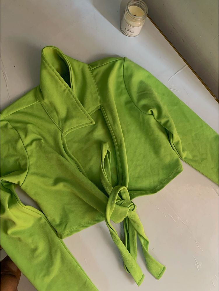 Neon Green Tie-Front Crop Top