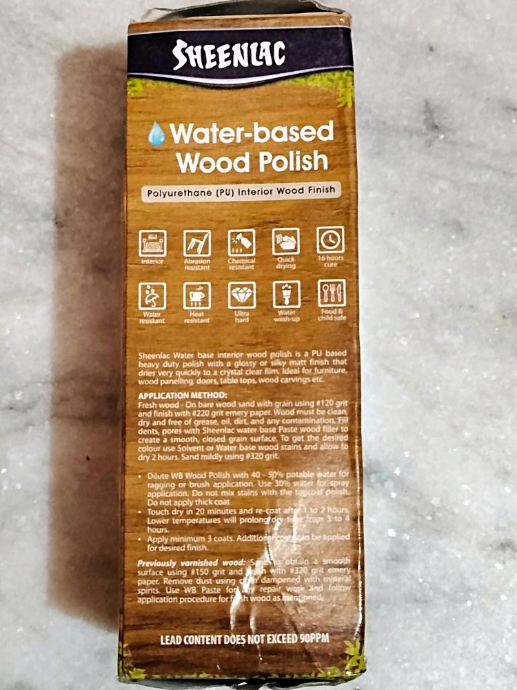 SHEENLAC Water Based Wood Polish (Seal Packed) [Sample]