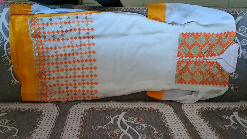 Elegant White &amp; Orange Kurta