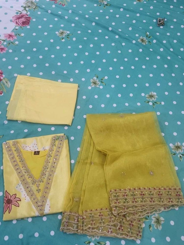 Yellow Embroidered Kurta Pant Set