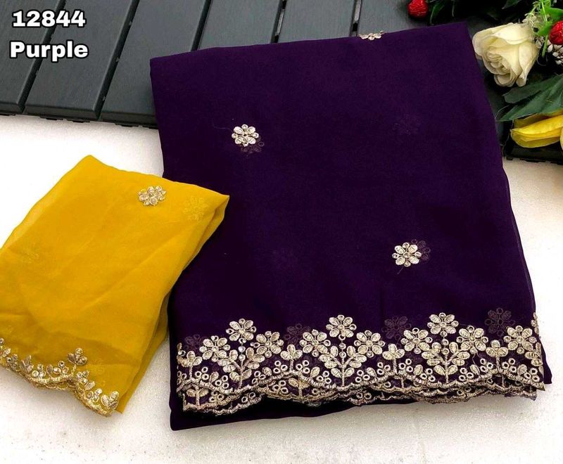 Elegant Purple Embellished Saree