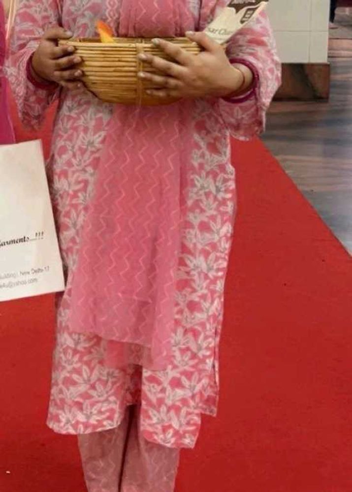🌸 Soft Cotton Pink Ethnic Set – 3 Piece Combo