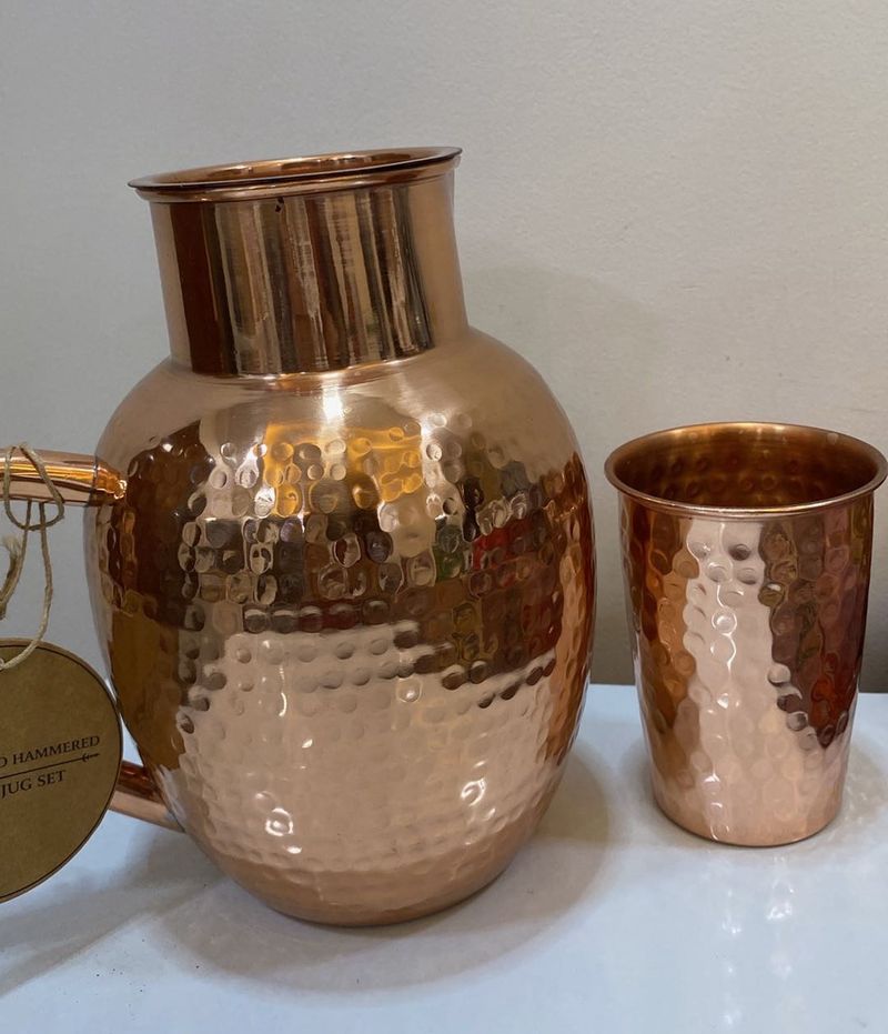 Copper Pitcher with Glass