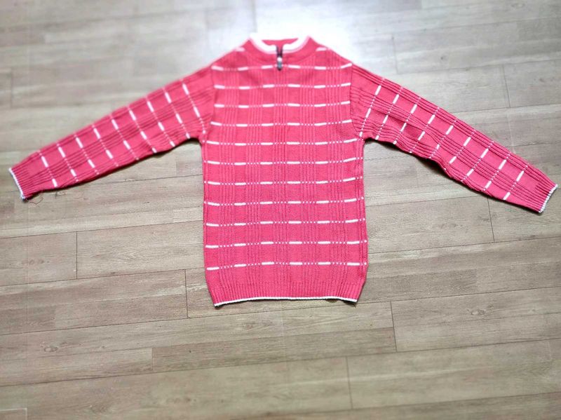 Pinkish Red Checked Pullover Sweater