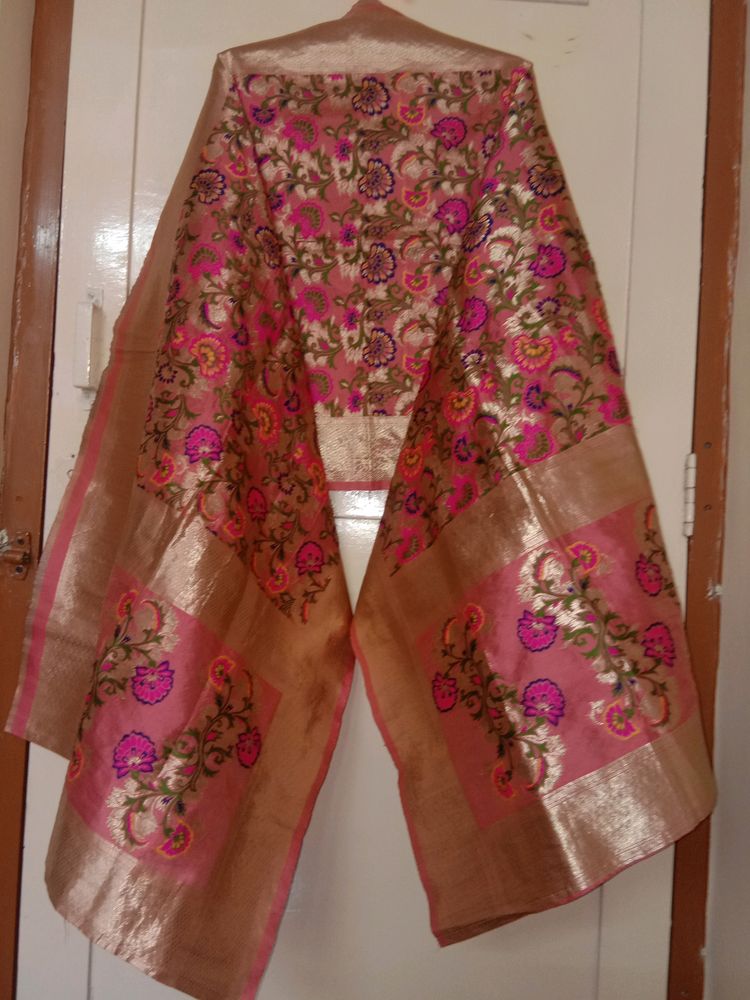Pink Banarasi Silk Duppata
