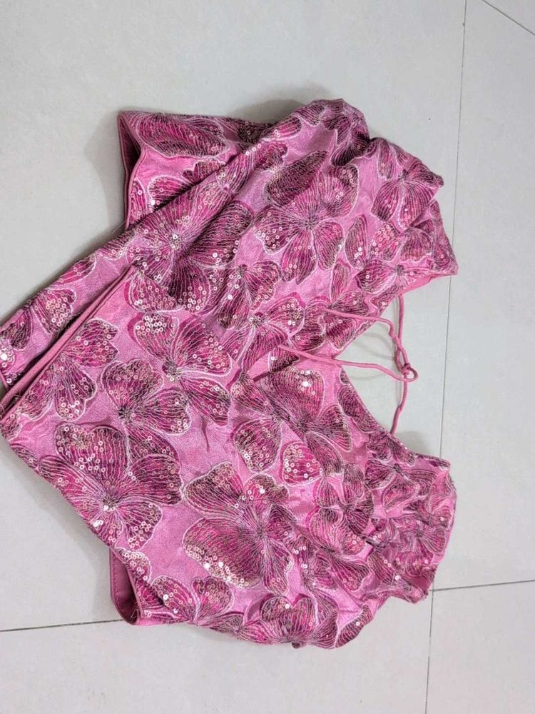 Pink Floral Blouse With Sequinn Work