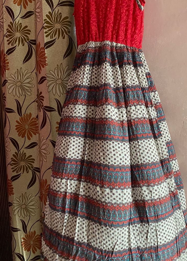 Red &amp; White Print Dress