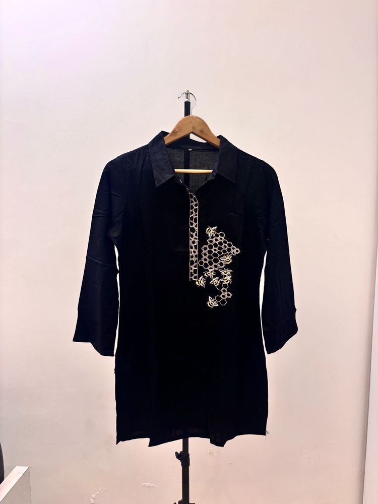 Black Embroidered Cord Set