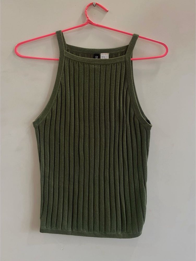 Olive Green Ribbed Knit Tank Top