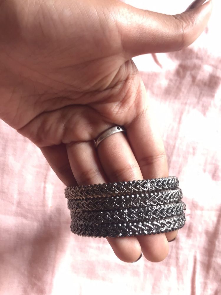 Gunmetal Woven Bangle Set