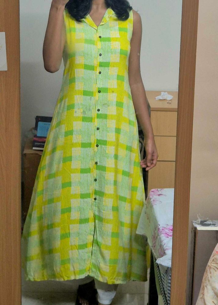 Fusion - Printed Button-Down A-line Dress with Spr