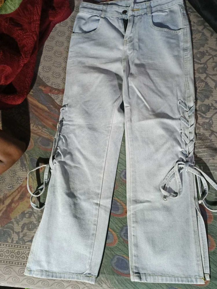 Light Wash Tie Detail Jeans