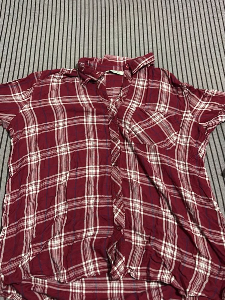 Burgundy Plaid Flannel Shirt