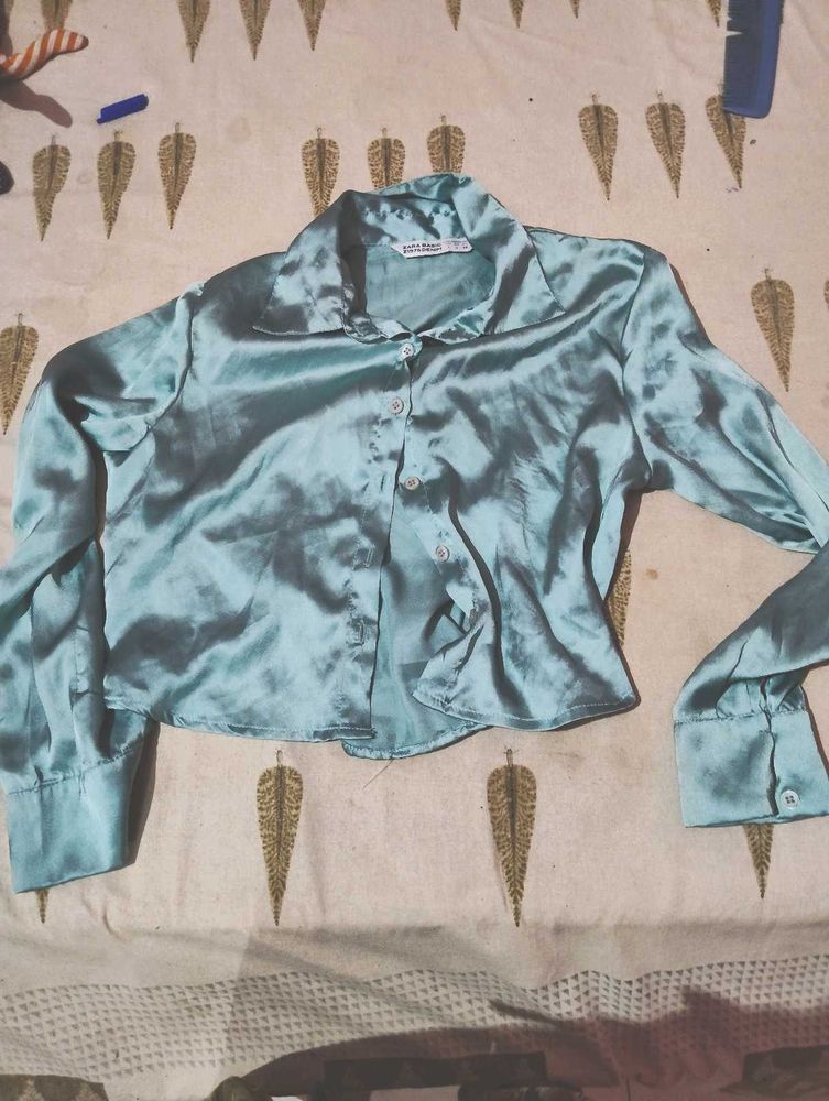 Teal Satin Crop Top