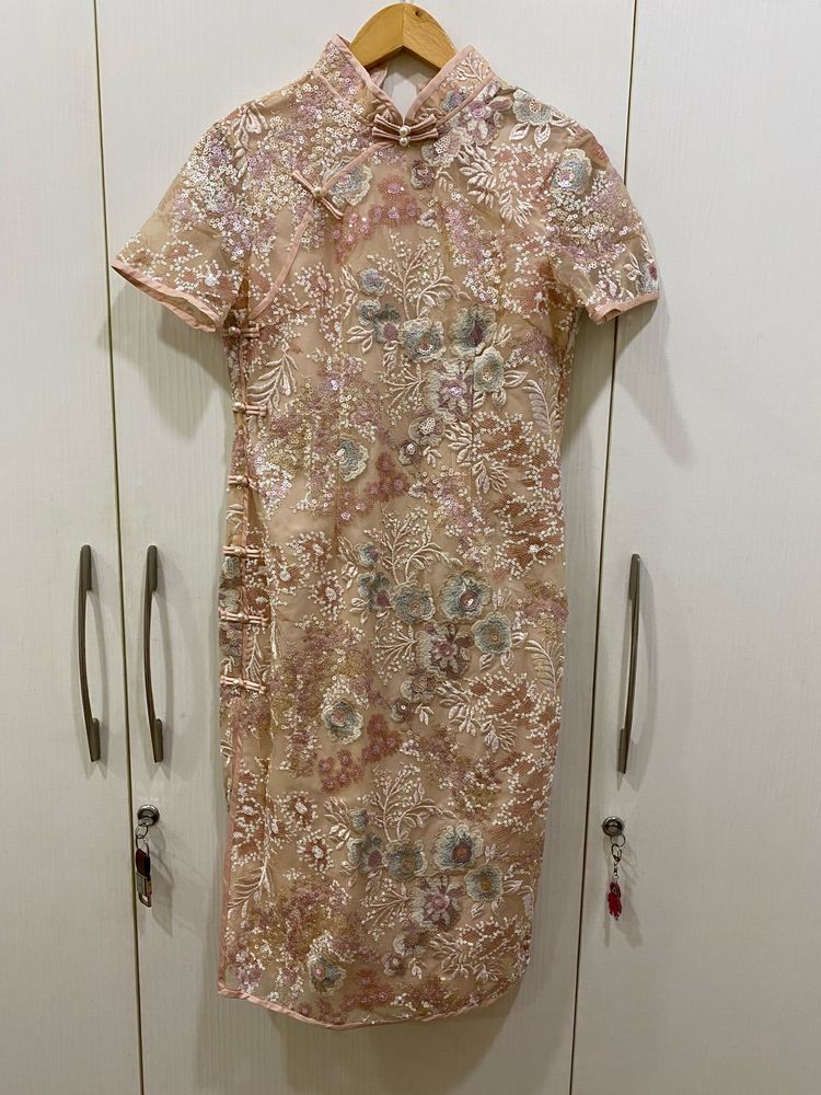 Embroidered Dress With Cape