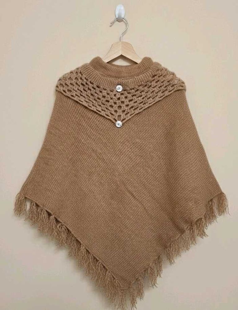 Cozy Knit Poncho with Fringe
