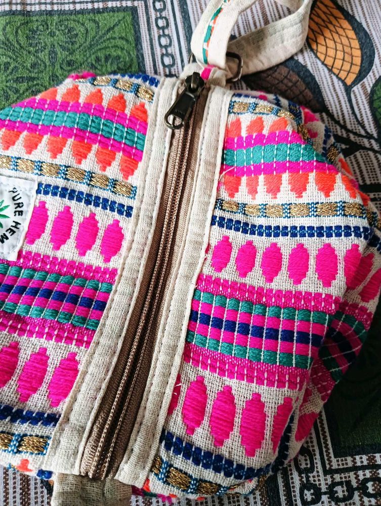 Embroidered Hemp Pouch