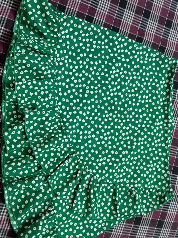 Green Floral Ruffle Mini Skirt