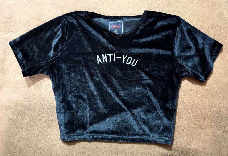 Anti You Black Velvet Crop Top