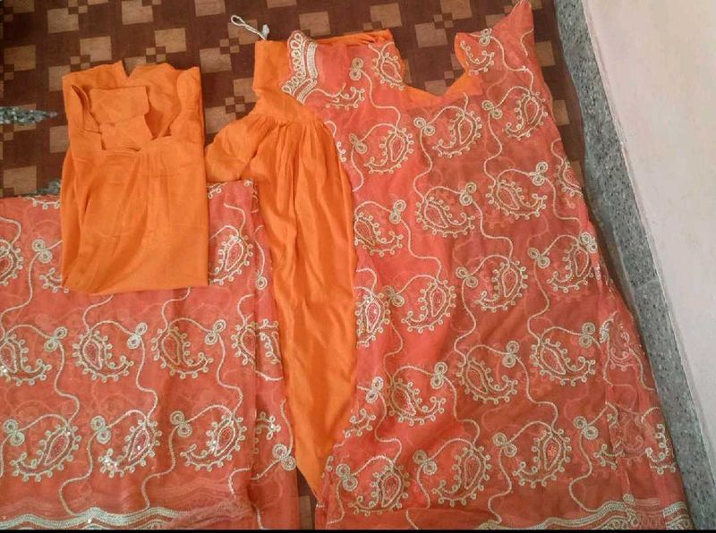 Orange Embroidered Kurti with salwar dupatta